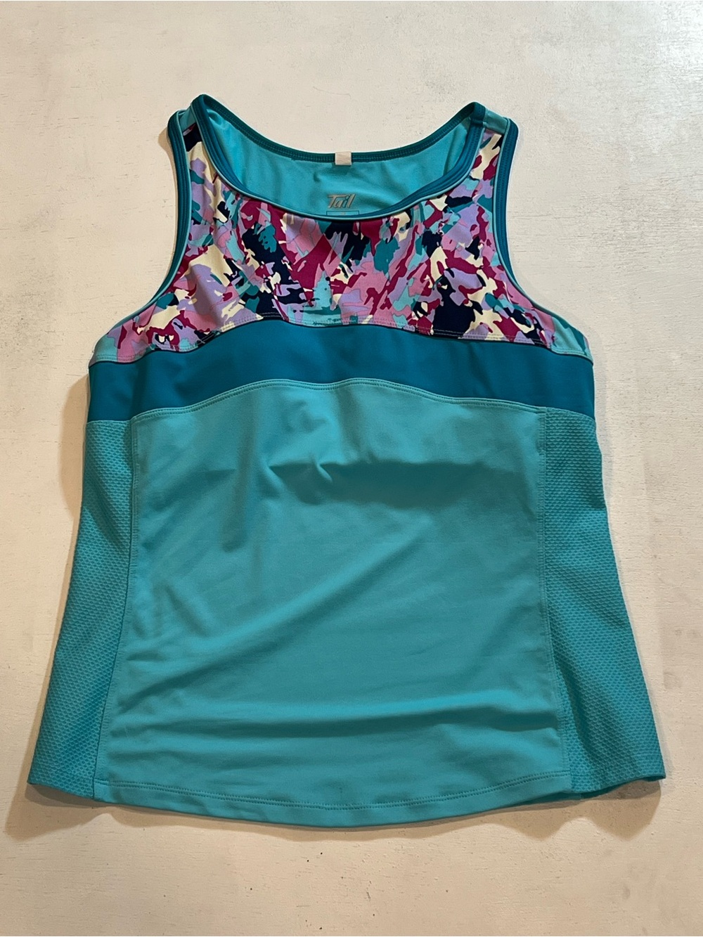 Tail Teal Tank Top with Multicolor Patterned Yoke
